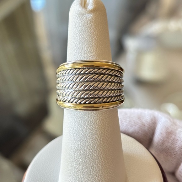 David Yurman 925 & 18k Gold Origami Cable Ring 6 - Picture 1 of 9